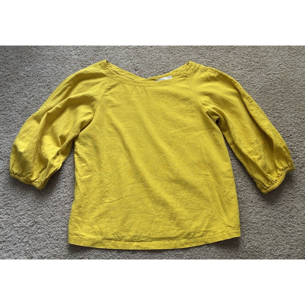 Ann Taylor Loft Yellow Blouson Sleeves Top Size S Petite Casual Romantic Boho